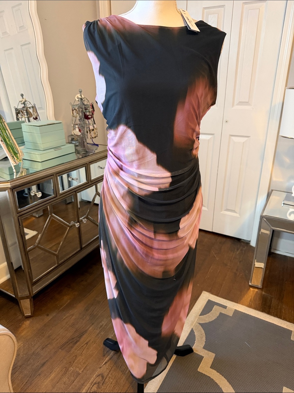 Fabulous Steve Madden Black & Pink Draped Midi Dress L ❤️